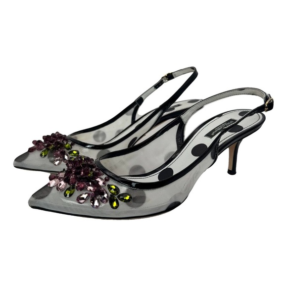 Dolce & Gabbana Crystal Embellished Polka Dot Slingback Heels - Picture 1 of 12
